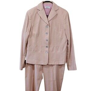 Barry Bricken Vintage Pink & Green Striped Pant Suit Blazer 12